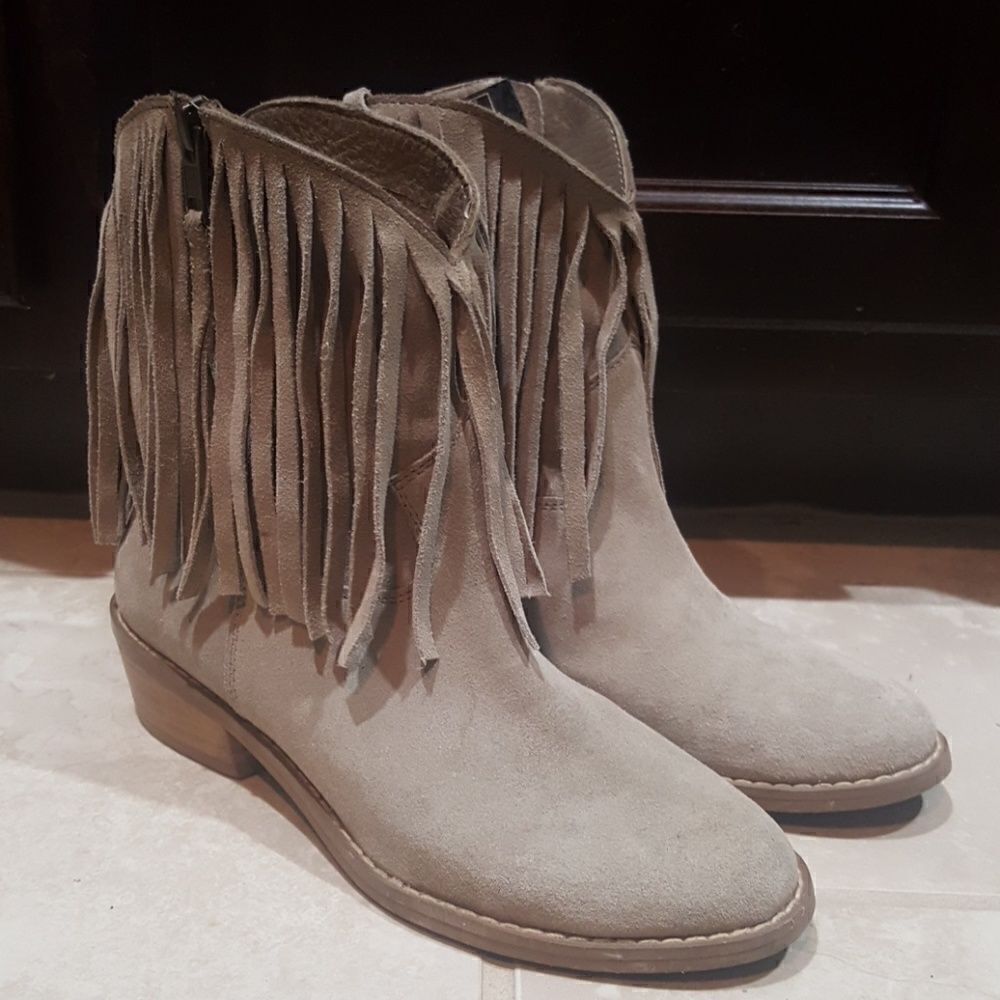 SKECHERS Suede Fringe Booties - Size 6